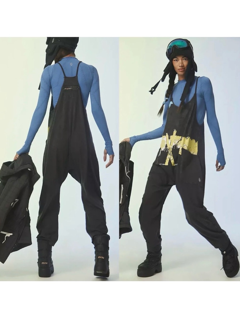 Free People Hot Shot Onesie FP Movement Ski Graphic Black Printed Jumpsuit Sz M